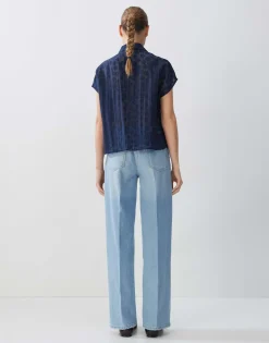 Blouse Met Korte Mouwen Zlumea Blauw Online Bestellen*OPUS Fashion