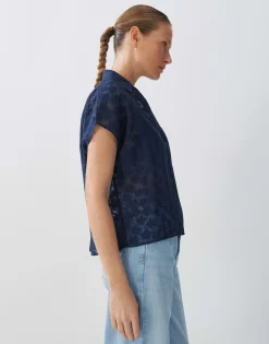 Blouse Met Korte Mouwen Zlumea Blauw Online Bestellen*OPUS Fashion
