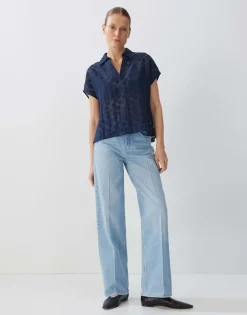 Blouse Met Korte Mouwen Zlumea Blauw Online Bestellen*OPUS Fashion